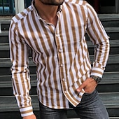 cheap Men&#039;s Button Up Shirts-Men&#039;s Shirt Summer Shirt Casual Shirt Button Up Shirt Striped Shirts White Yellow Long Sleeve Striped Turndown Vacation Street Clothing Apparel Cotton Cotton Blend Fashion Leisure Comfortable