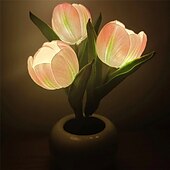 رخيصةأون أضواء الديكور-led توليب ليلة ضوء الجدول أضواء محاكاة زهرة مع زهرية الجدول مصباح الحلي للمنزل غرفة المعيشة ديكور سطح المكتب الجدول مصابيح الليل