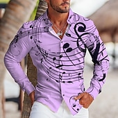 billiga Musik och gitarrer-Herr Styrelseledamöter Noteringar Skjorta Knapp upp skjorta Långärmad Tropisk Mode Designer Utomhus Ledigt Dagligen Höst vinter Nedvikt Mönster Button-Down Vit Rodnande Rosa Blå Purpur