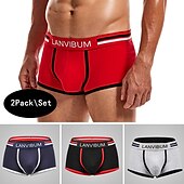 cheap Men&#039;s Boxers Underwear-Men&#039;s 2 Packs Briefs Polyester Breathable Soft Color Block Mid Waist Black White