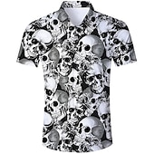 cheap Vintage Shirt-Men&#039;s Skull Shirt Button Up Shirt Short Sleeve Fashion Cool Punk &amp; Gothic Street Casual Daily Summer Spring Turndown Print Button-Down Black Red Purple Black+White