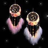 billige Dekorative lys-led drømmefanger veggdekor batteridrevet kreativ veving fjær vindklokke lys hjem soverom jente rom dekorasjonslampe beste bursdagsgave til venner