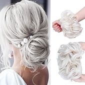 cheap Ponytails-Messy Buns Hairpiece Hair Scrunchies Full Thick Updo Hair Piece With Elastic Rubber Band Hair Bun Extension Curly Wavy Synthetic Donut Hair Chignons For Women Girls