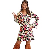 cheap Dresses-Retro Vintage 1970s Disco Dress Flare Cuff Sleeve Hippie Printing Women&#039;s Masquerade Party &amp; Evening Pride Parade Pride Month Adults&#039; Dress