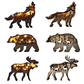 Недорогие Декоративные огни-Деревянные украшения в виде животных, светодиодный светильник, 3d полая резьба, домашний декор, фигурки, ремесла, офисный стол, украшения для спальни, аксессуары