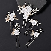 abordables Accessoires de coiffure-3/5 pièces peigne à cheveux de mariage épingles à cheveux de mariée ensemble argent cristal perle cheveux côté peigne en forme de u fleur strass mariage cheveux accessoires pour mariée demoiselle