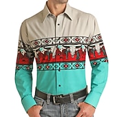 Men's Tribal Graphic Prints Vintage Shirt Western Shirt Cowboy Shirt Long Sleeve Fashion Streetwear Designer Outdoor Daily Fall & Winter Turndown Print Button-Down Blue4