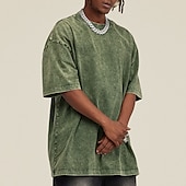 baratos Camisetas masculinas casuais-Homens Camisa 100% algodão com lavagem ácida camisa grande Manga Curta Gola Redonda Primavera Verão Tecido Moda Designer Casual Desportos e Ar livre Diário Streetwear Preto Verde Café Top Tee para