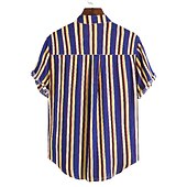 voordelige heren overhemd met knopen-Voor heren Overhemd Zomer overhemd Normaal shirt Overhemd met knopen Gestreepte shirts Geel Blauw Rood Donkerblauw Korte mouw Gestreept Band Kraag Vakantie Straat Afdrukken Kleding 100% katoen