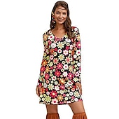 cheap Dresses-Retro Vintage 1970s Disco Dress Flare Cuff Sleeve Hippie Printing Women&#039;s Masquerade Party &amp; Evening Pride Parade Pride Month Adults&#039; Dress