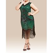 economico Abiti degli anni '20-Anni Ruggenti Anni 1920 Midi Abito Flapper Abito da cocktail Set di accessori Senza maniche Il grande Gatsby Invitato al matrimonio Paillettes Frangia con nappe Scollo a V Costume Per donna Mascherata