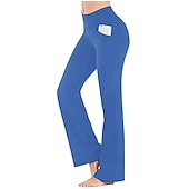 cheap Pants-Women&#039;s Yoga Pants Side Pockets Wide Leg High Waist Yoga Fitness Gym Workout Bottoms Dark Grey Navy Black Spandex Sports Activewear High Elasticity