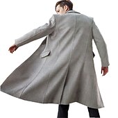 billiga Trenchcoat för män-Herr Vinterkappa Rock Arbete Företag Höst vinter Solid färg Hakslag Lång Svart Kaki Grå Jacka