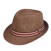 billiga Fedora hatt-Herr Kentucky Derby Hat Halmhatt Solhatt Fedora Trilby hatt Svart Brun Polyester Flätad Streetwear Stylish 1920-talets mode Dagligen Friluftskläder Helgdag Slät Solskyddskräm Mateial som andas
