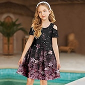 זול שידה מצוירת בתלת מימד-שמלת ילדות קטנות חד קרן חיה קו שמלה יומית הדפסת טלאים לחופשה ורוד מעל הברך שמלות מתוקות שרוולים קצרים קיץ רפויה 3-12 שנים