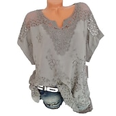 abordables Hauts en dentelle-chemise femme chemise en dentelle chemisier haut à œillets mousseline streetwear basique décontracté brodé manches courtes régulier hauts col en V quotidien sortie week-end noir blanc rouge bleu vert