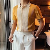 cheap Men&#039;s Classic Polo-Men&#039;s Knit Polo Sweater Polo Shirt Casual Daily Turndown Button Short Sleeve Fashion Chunky Color Block Button Front Summer Spring Fall Regular Fit Black / Gray Yellow Knit Polo Sweater