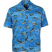 cheap Ocean Print-Men&#039;s Animal Shark Tropical Shirt Summer Hawaiian Shirt Camp Collar Shirt Short Sleeve Shirt Turndown Fashion Designer Casual Outdoor Street Casual Black Blue Dusty Blue 3D Print S M L
