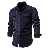 preiswerte Herren-Oberhemden-Herren Freizeithemd Hemdjacke Overshirt Einfarbig Outdoor Straße Rote Marineblau Blau Braun Langarm Umlegekragen Sommer Frühling Bekleidung Button-Down