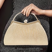 abordables Pochettes et sacs à main de soirée-sac à main de soirée élégant en or pour femme – sac à main métallique plissé avec poignée en strass pour femme, mariage, fête et événements officiels