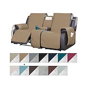 זול כיסא הכורסה הסתיים-כיסויי ספה שכיבה של loveseat עם קונסולה, כיסוי לחיות מחמד מונע החלקה לכורסת אהבה כפולה עם רצועות אלסטיות, כיסוי מושב אהבה מפוצל מגן ריהוט