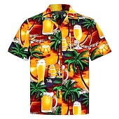 abordables Nourriture &amp; Boissons-Homme Cocotier Imprimés Photos Bière Chemise Chemise hawaïenne Chemise Aloha Manche Courte Tropique Mode Hawaïen Casual Hawaïen Vacances Eté Printemps Col rabattu Imprimer Bouton bas Jaune Rose
