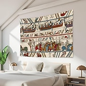 abordables Tapisserie Médiévale-Tapisserie médiévale de Bayeux Tapisserie âge moyen Art mural Décor Photographie toile de fond Couverture Rideau Décoration maison Chambre Salon