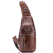 cheap Men&#039;s Bags-Men&#039;s Sling Shoulder Bag Chest Bag Cowhide Outdoor Daily Zipper Waterproof Solid Color Black Grey Black Yellow