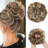 cheap Chignons-Messy Bun Large Scrunchies Wavy Curly Synthetic Silver Grey Ponytail Hair Extensions Thick Updo Hair Pieces for Women Girls Kids