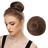 voordelige Chignons-zwarte knot haarstukken voor vrouwen meisjes dame trekkoord nep ballet bun extensions synthetische opgestoken donut chignon uit één stuk