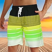 お買い得  男性用水泳パンツ-男性用 ボードショーツ スイムショーツ スイムトランク サマーショーツ ビーチショーツ ドローストリング メッシュ裏地付き 弾性ウエスト グラフィック 縞 高通気性 速乾性 ショート カジュアル 日常 祝日 ハワイアン ボヘミアン ルビーレッド ブルー マイクロエラスティック
