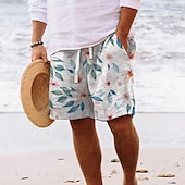 cheap Tropical Plants &amp; Flowers-Men&#039;s Graphic Leaf Flower / Floral Summer Shorts Beach Shorts Baggy Shorts Mid Waist Streetwear Hawaiian Designer Casual Daily Holiday Elastic Waist Drawstring Designer Clothing Apparel