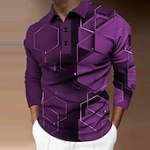 economico Polo geometrica da uomo-Per uomo Geometrico Polo Maglia da golf Manica Lunga Magliette polo Camicie con Colletto Casual Abbigliamento da vacanza Abbigliamento Formale Abbigliamento da festa Bottoni Stampa 3D Giallo Verde