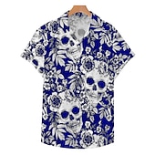 abordables Impression Rétro Vintage-Homme Crânes Chemise Chemise hawaïenne Chemise Aloha Manche Courte Chemise Col rabattu Mode Design Décontractées Plein Air Casual du quotidien Noir / Blanc Rouge Bleu S M L