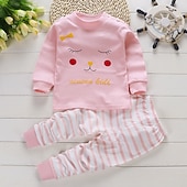 billiga Pyjamas-Barn Pojkar 2 delar T-shirt och byxa Långärmad Uggla A01 A02 Djur Tecknat Crewneck Sommar Vår Grundläggande Hem 3-7 år