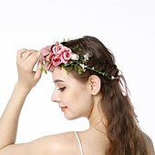 economico Accessori per acconciature-fascia del fiore rosa corona floreale di boho cerchio dei capelli della ghirlanda copricapo della boemia copricapo donne del copricapo corona delle ragazze fasce per capelli a foglia decorazione del