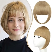billige Lokker-pannelugg hårklips i extensions fransk pannelugg rett over naturlig pannelugg full smell med stenger i ett stykke hårklips for kvinner jenter ask blond
