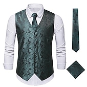 cheap Tops-Men&#039;s Vest Tie Set Paisley Floral Jacquard Necktie Pocket Square 3PCS Waistcoat Retro Vintage Rococo for Suit or Tuxedo Wedding Party Masquerade