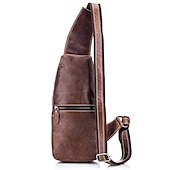 cheap Men&#039;s Bags-Men&#039;s Sling Shoulder Bag Chest Bag Cowhide Outdoor Daily Zipper Waterproof Solid Color Black Grey Black Yellow