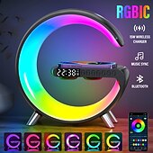 お買い得  スマートライト-リズムRGBICライトバーLEDスマートライトBluetoothスピーカーアラームクロック調光可能ウェイクアップライトアラームクロックワイヤレス充電テーブルランプ