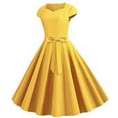 cheap Historical &amp; Vintage Costumes-Retro Vintage 1950s Vacation Dress Flapper Dress Swing Dress Christmas Party Dress Audrey Hepburn Women's Cosplay Costume Masquerade Casual Daily Dress Attire Christmas Party