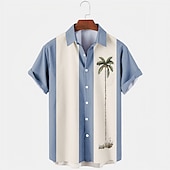 cheap Tropical Plants-Men&#039;s Color Block Coconut Tree Tropical Plants Shirt Summer Hawaiian Shirt Bowling Shirt Short Sleeve Shirt Turndown Fashion 1950s Leisure Vacation Street Going out Black Pink Blue S M L