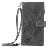 olcso iPhone-tokok-Vintage dombornyomott PU bőr tárca tok iPhone 16e 16 15 Pro Max Plus 14 13 12 11 Pro Max Mini X XR XS Max 8 7 Plus – flip fedél zipzárral kártyahellyel  keresztpánttal