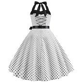 baratos Conjuntos-Vestidos Retro Vintage dos anos 1950 Grease Rockabilly Saia de Anágua Saia de Arame Vestido A-Line Tutu Vestido Fancy com Bolinhas Fantasia Feminina Festa Noturna  Máscara Vestido para Adultos