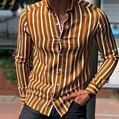 cheap Men&#039;s Button Up Shirts-Men&#039;s Shirt Summer Shirt Casual Shirt Button Up Shirt Striped Shirts White Yellow Long Sleeve Striped Turndown Vacation Street Clothing Apparel Cotton Cotton Blend Fashion Leisure Comfortable