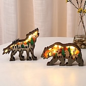 Недорогие Декоративные огни-Деревянные украшения в виде животных, светодиодный светильник, 3d полая резьба, домашний декор, фигурки, ремесла, офисный стол, украшения для спальни, аксессуары