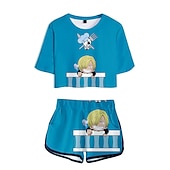 cheap Cartoon &amp; Movie Character Graphic-One Piece Monkey D. Luffy Roronoa Zoro Outfits Shorts Crop Top Anime 3D Graphic For Women&#039;s Adults&#039; 3D Print