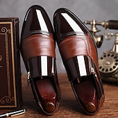 cheap Men&#039;s Slip-ons &amp; Loafers-Men&#039;s Patent Faux Leather Business Dress Shoes with Zipper Detail and Glossy Finish