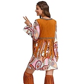 cheap Dresses-Retro Vintage 1970s Disco Dress Flare Cuff Sleeve Hippie Printing Women&#039;s Masquerade Party &amp; Evening Pride Parade Pride Month Adults&#039; Dress