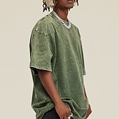 baratos Camisetas masculinas casuais-Homens Camisa 100% algodão com lavagem ácida camisa grande Manga Curta Gola Redonda Primavera Verão Tecido Moda Designer Casual Desportos e Ar livre Diário Streetwear Preto Verde Café Top Tee para